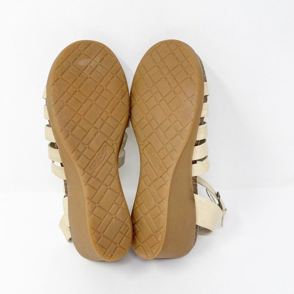 Pure Sole Leather Beige Nude Strappy Open Toe Wedge Sandals Size 9 - Picture 4 of 12